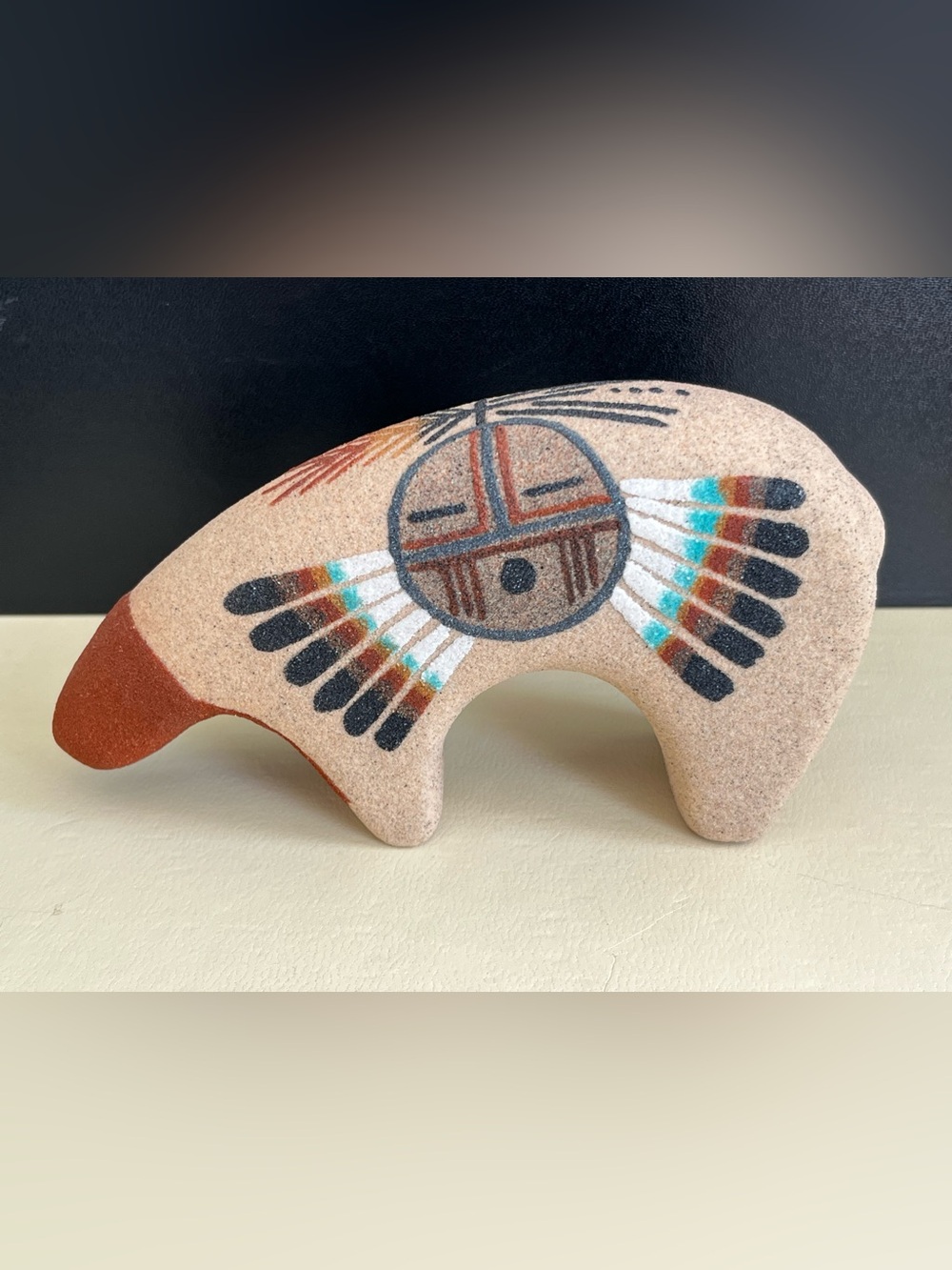 Dine Tribe Junior Whiterock Ceramic Bear Sculpture in Tan and Turquoise